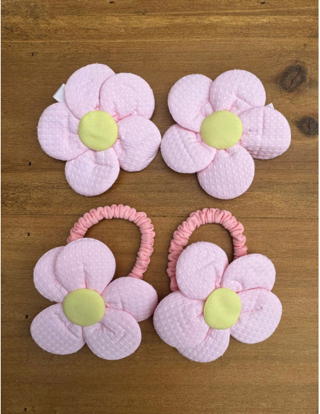Zestaw 4 sztuki Gumki i spinki do włosów dla dziewczynki Kwiatki XXL SET