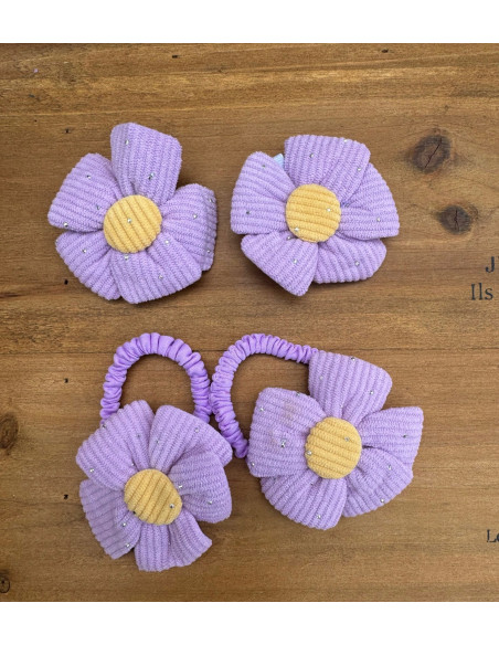 Zestaw 4 sztuki Gumki i spinki do włosów dla dziewczynki Kwiatki XXL SET