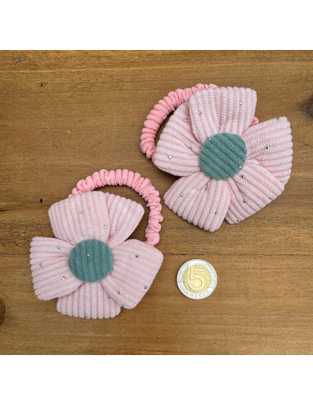 Zestaw 4 sztuki Gumki i spinki do włosów dla dziewczynki Kwiatki XXL SET