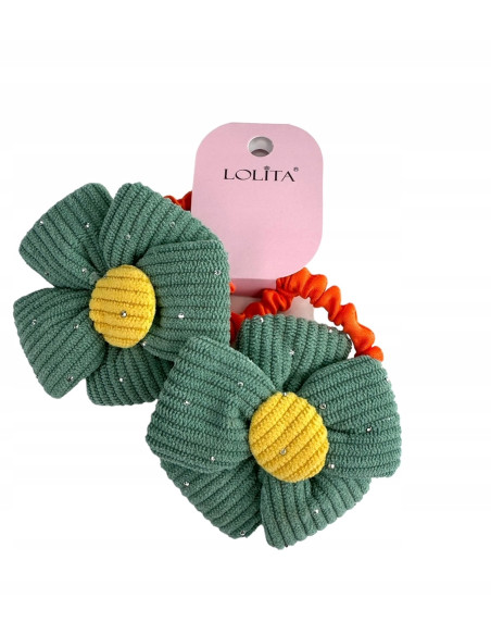 Zestaw 4 sztuki Gumki i spinki do włosów dla dziewczynki Kwiatki XXL SET