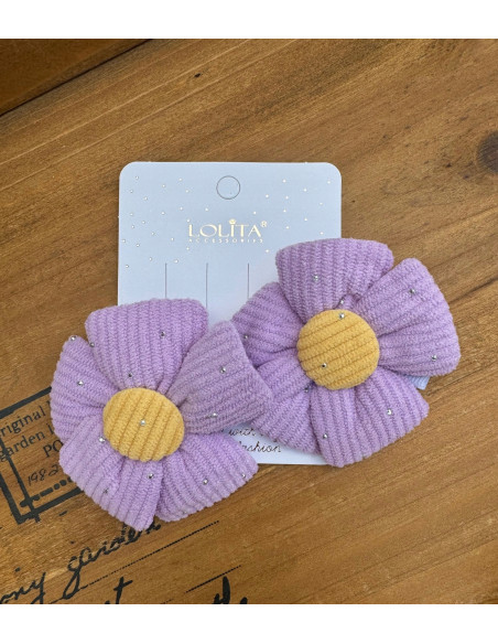 Zestaw 4 sztuki Gumki i spinki do włosów dla dziewczynki Kwiatki XXL SET