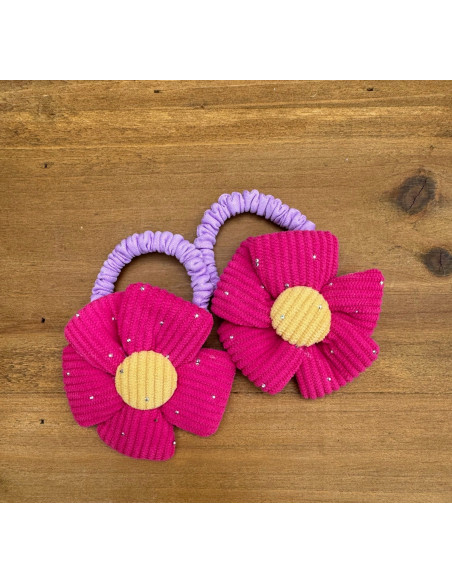 Zestaw 4 sztuki Gumki i spinki do włosów dla dziewczynki Kwiatki XXL SET