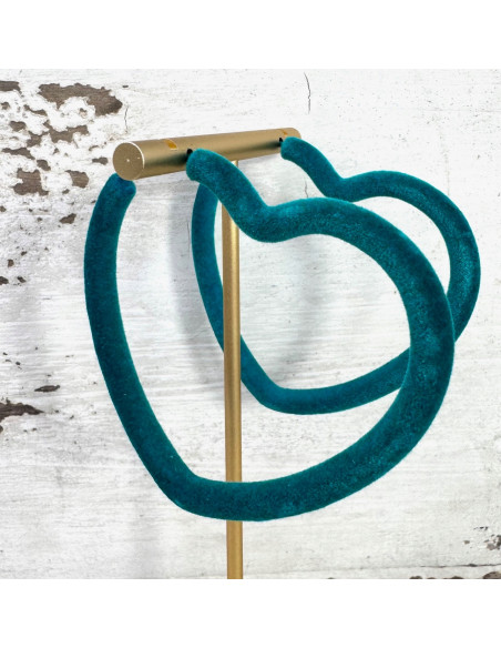 KOLCZYKI "AKSAMITNE" FLOKOWANE TURKUSOWE SERCE LOLITA srebrny sztyft 925