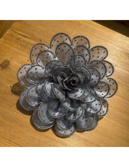 KWIAT Z MATERIAŁU BROSZKA PRZYPINKA LOLITA ACCCESSORIES CRYSTAL AB szary