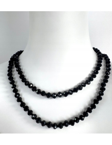 DŁUGI NASZYJNIK CZARNE SZKLANE KORALE 100 CM
