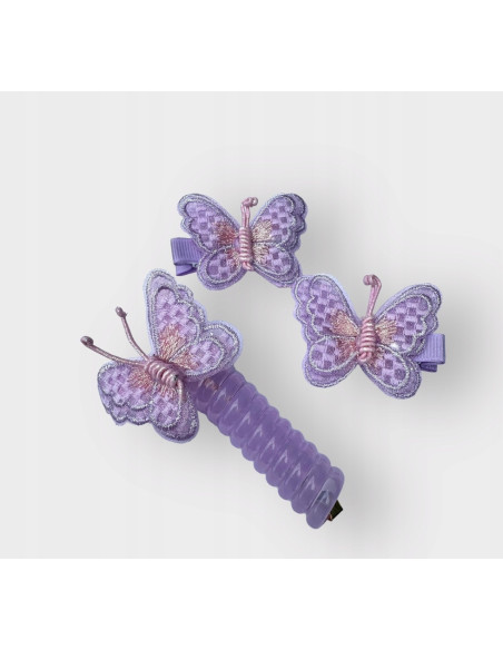 Spinki dla dziecka dziewczynki Motyle ZESTAW MOTYLKI 3 SZTUKI FIOLETOWE