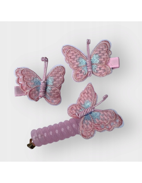 Spinki dla dziecka dziewczynki Motyle ZESTAW MOTYLKI 3 SZTUKI RÓŻOWE