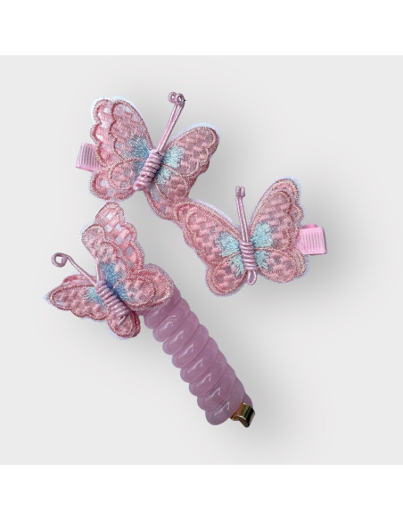 Spinki dla dziecka dziewczynki Motyle ZESTAW MOTYLKI 3 SZTUKI RÓŻOWE