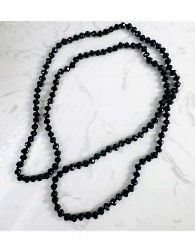 DŁUGI NASZYJNIK CZARNE SZKLANE KORALE 100 CM