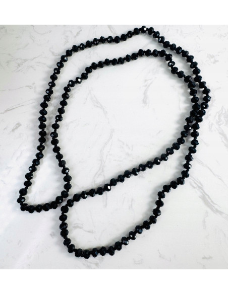 DŁUGI NASZYJNIK CZARNE SZKLANE KORALE 100 CM