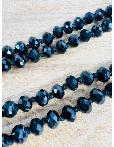 DŁUGI NASZYJNIK CZARNE SZKLANE KORALE 100 CM