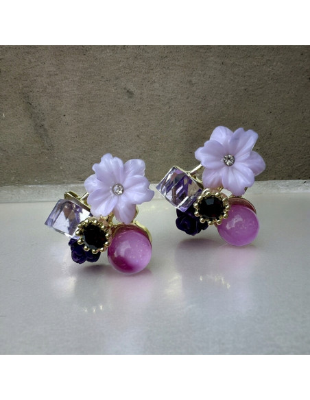 Kolczyki Srebrny sztyft 925 Lolita Accessories FIOLETOWE Kwiaty