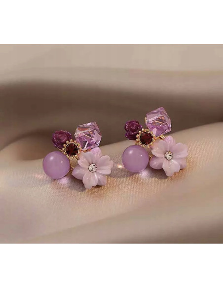 Kolczyki Srebrny sztyft 925 Lolita Accessories FIOLETOWE Kwiaty