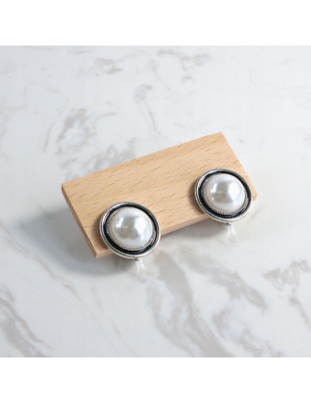 Klipsy do Uszu Lolita Accessories Klips do USZU SREBRNE PERŁOWE GUZIKI