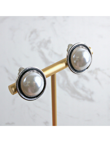 Klipsy do Uszu Lolita Accessories Klips do USZU SREBRNE PERŁOWE GUZIKI