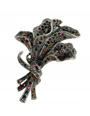 Broszka Brosza BUKIET Z KAMIENIAMI LIŚCIE...