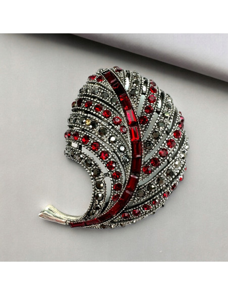 Klasyczna Broszka Brosza Liść czerwone kamienie Lolita Accessories