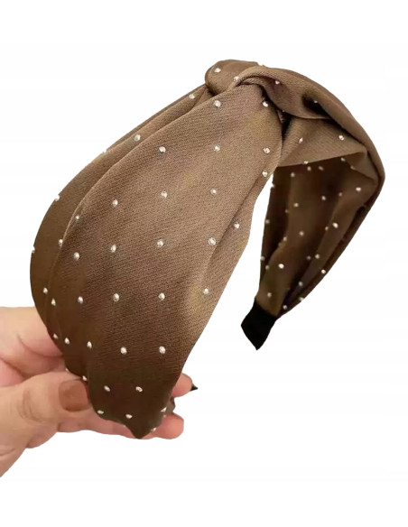 Lolita Accessories opaska do włosów węzeł BRĄZOWA SATYNA Z DŻETAMI