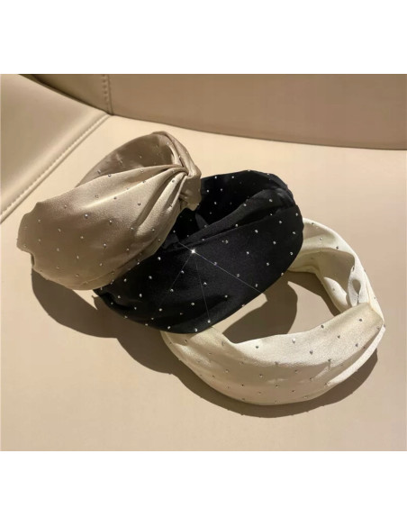 Lolita Accessories opaska do włosów węzeł BEŻOWA SATYNA Z DŻETAMI