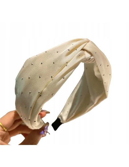 Lolita Accessories opaska do włosów węzeł ECRU SATYNA Z DŻETAMI