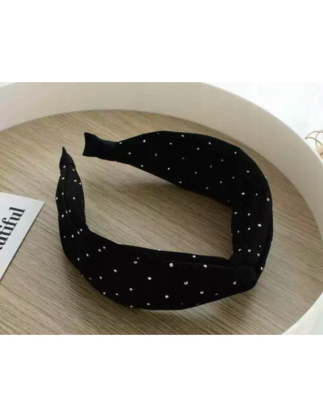 Lolita Accessories opaska do włosów węzeł CZARNA SATYNA Z DŻETAMI