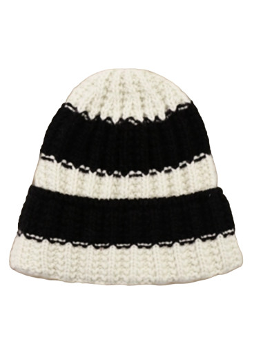 Czapka Zimowa SMERFETKA PASKI CZARNO - BIAŁA Lolita Accessories