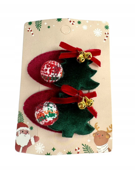 Spinki do włosów Swiąteczne na Boże Narodzenie Choinki z dzwoneczkiem