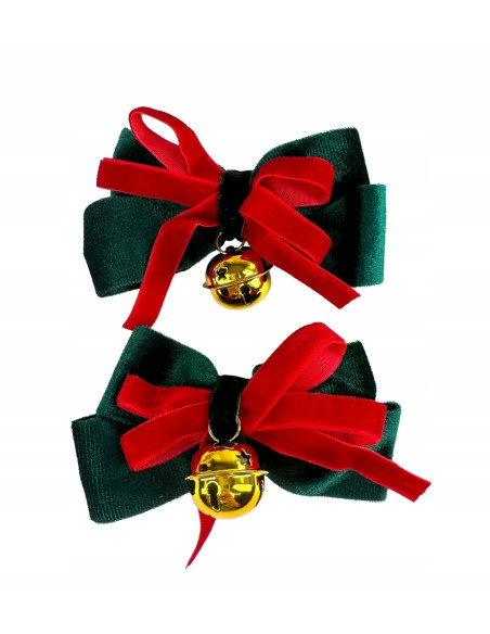 Spinki do włosów na Boże Narodzenie Kokardka z dzwoneczkiem 2 sztuki