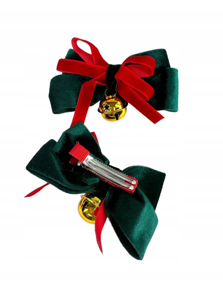 Spinki do włosów na Boże Narodzenie Kokardka z dzwoneczkiem 2 sztuki