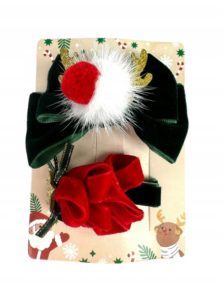 Spinki do włosów Swiąteczne na Boże Narodzenie Kokardka 2 sztuki