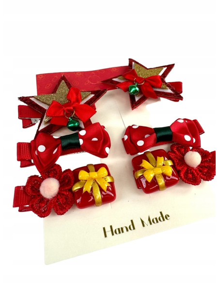 Spinki do włosów Swiąteczne na Boże Narodzenie Kokardka 6 sztuk