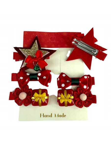 Spinki do włosów Swiąteczne na Boże Narodzenie Kokardka 6 sztuk