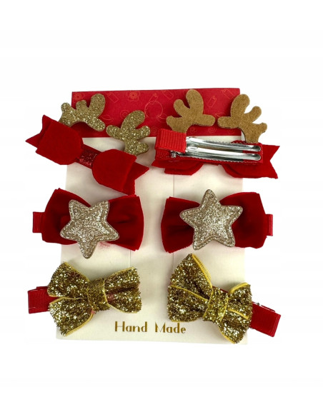Spinki do włosów Swiąteczne na Boże Narodzenie Kokardka 6 sztuk