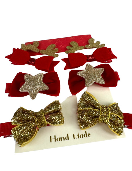 Spinki do włosów Swiąteczne na Boże Narodzenie Kokardka 6 sztuk