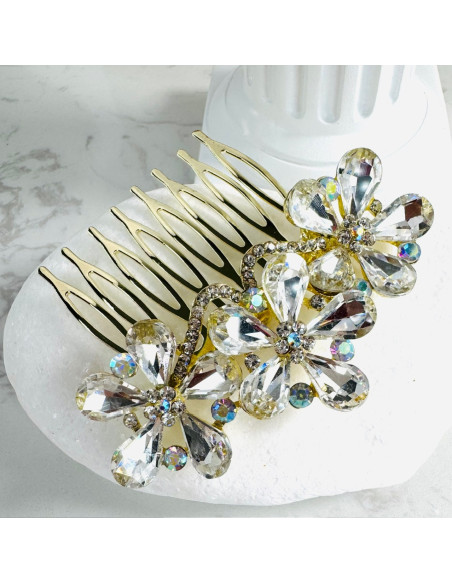 GRZEBIEŃ wsuwany do włosów wtykowy ozdobny KWIATY Lolita Akcesoria CRYSTAL