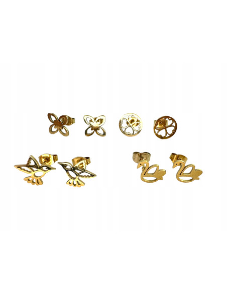 Kolczyki Zestaw STAL NIERDZEWNA Lolita Accessories złote Piny 4 PARY