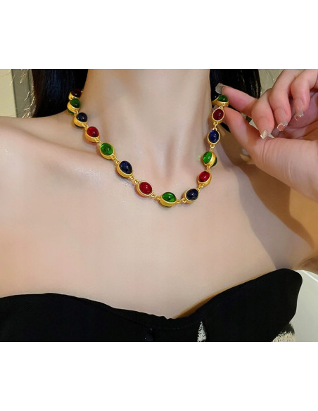 Naszyjnik kolorowe kamienie Kulki Korale pod szyję Lolita Accessories