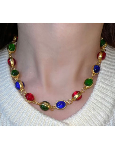 Naszyjnik kolorowe kamienie Kulki Korale pod...
